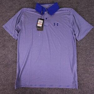 Under Armour Polo Shirt Mens Small Blue White Striped Performance Golf 1367123